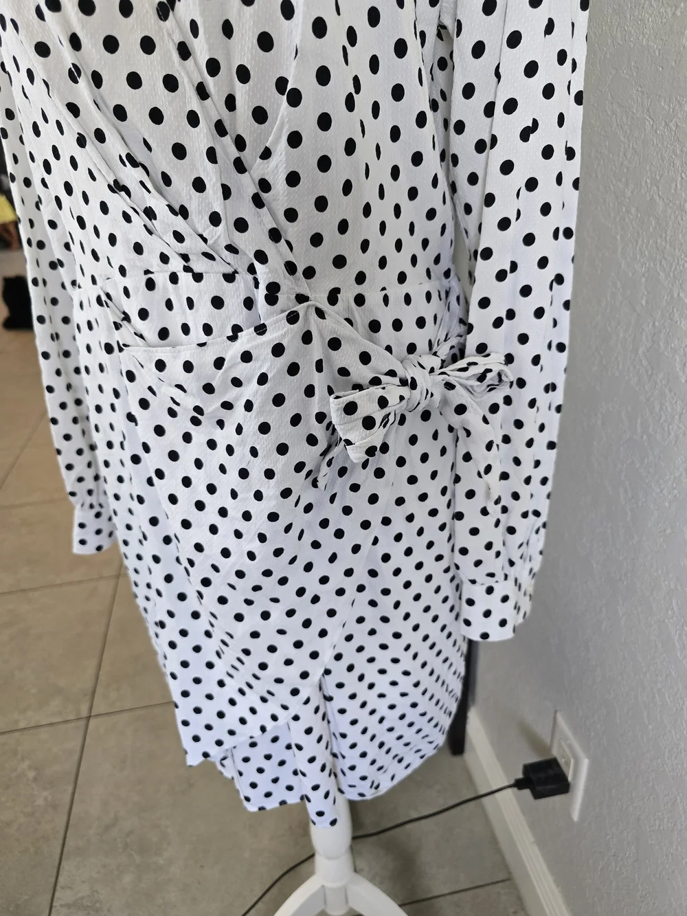 Michael Kors White Mini Wrap Dress with Black Polka Dots
